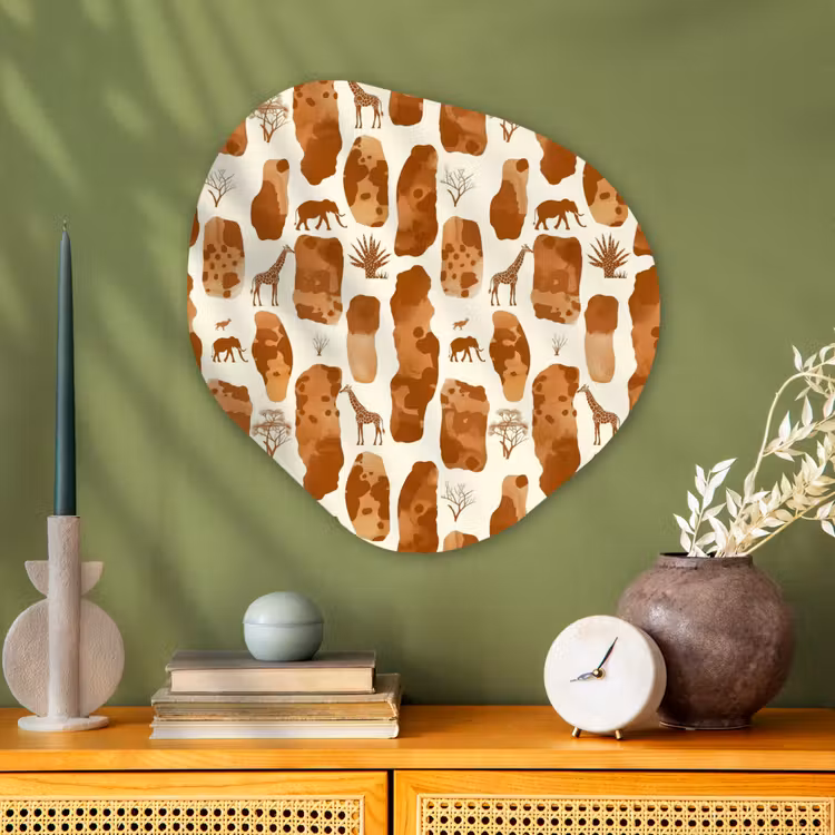 Glasbild Organische Form - Terrakotta – Safari – Tiere – Muster — 2