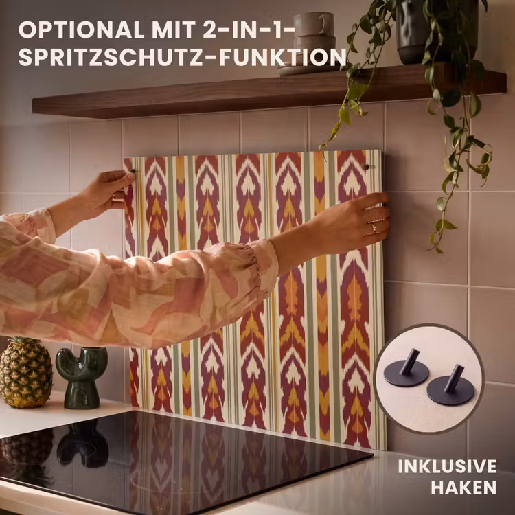 Herdabdeckplatte - Ikat – Bordeauxrot – Ethno – Muster — 10