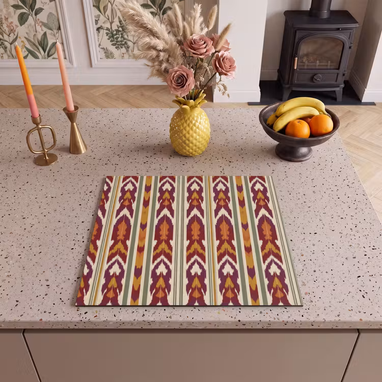 Herdabdeckplatte - Ikat – Bordeauxrot – Ethno – Muster — 2
