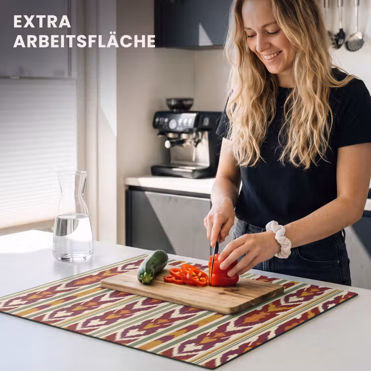 Herdabdeckplatte - Ikat – Bordeauxrot – Ethno – Muster — 4