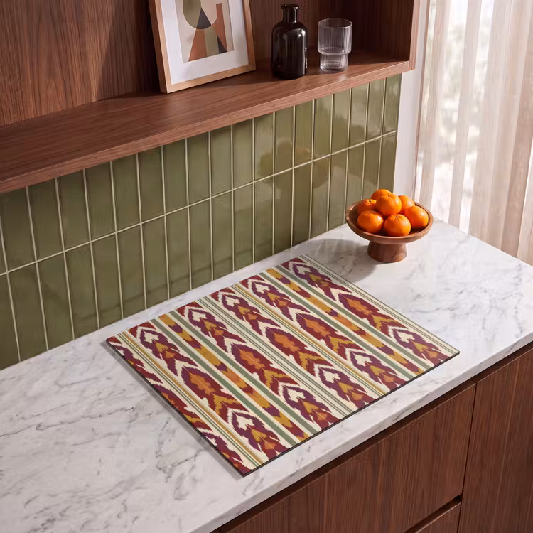 Herdabdeckplatte - Ikat – Bordeauxrot – Ethno – Muster — 8