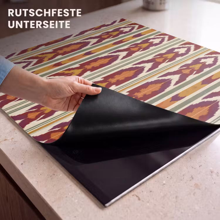 Herdabdeckplatte - Ikat – Bordeauxrot – Ethno – Muster — 9
