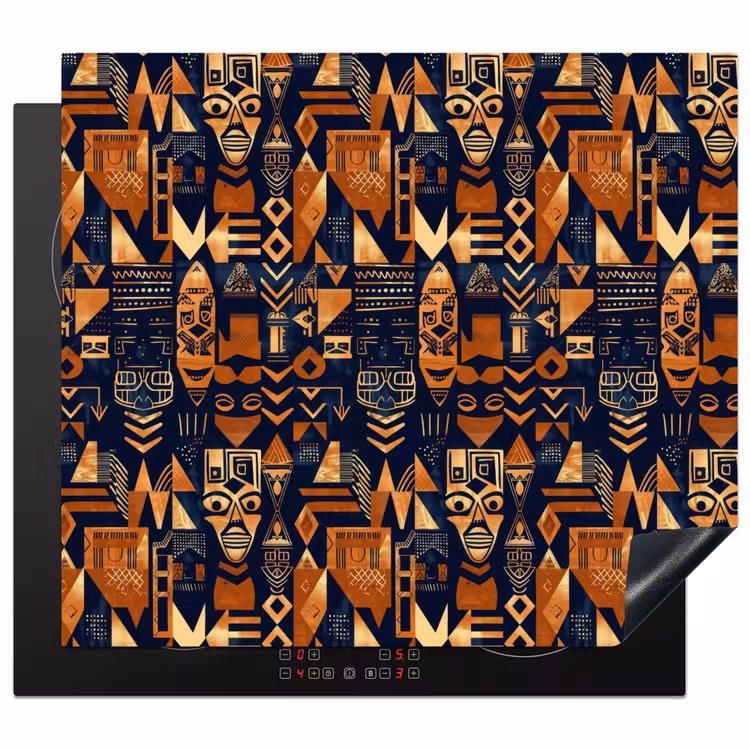 Herdabdeckplatte - Nachtblau – Kupfer – Tribal – Masken — 1