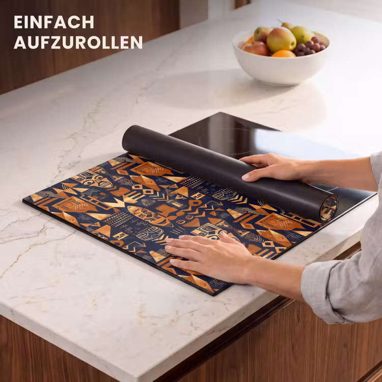 Herdabdeckplatte - Nachtblau – Kupfer – Tribal – Masken — 7