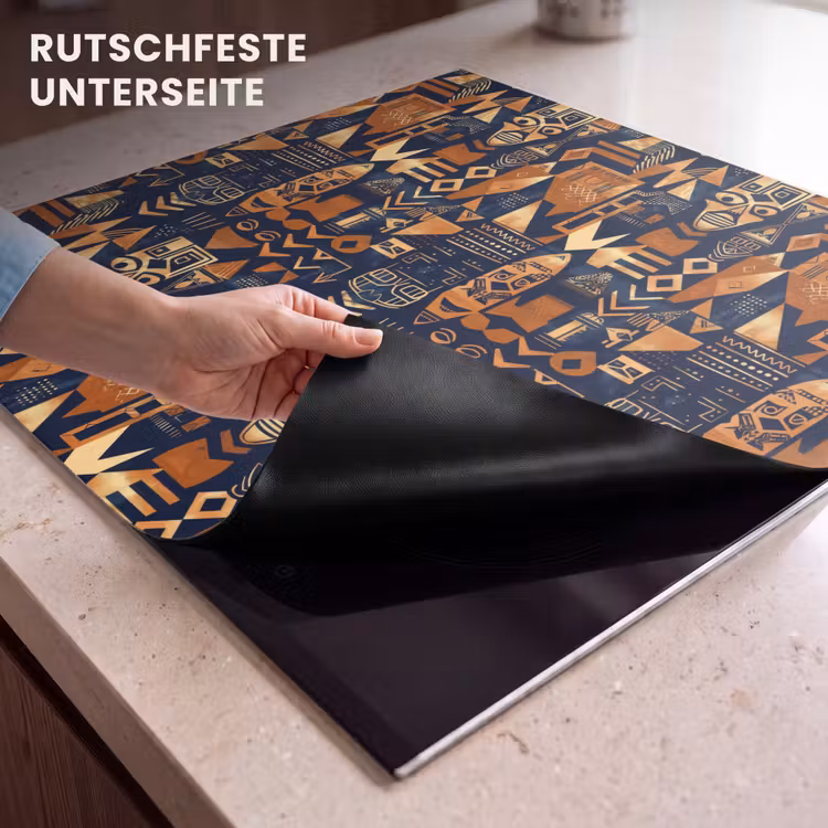 Herdabdeckplatte - Nachtblau – Kupfer – Tribal – Masken — 9
