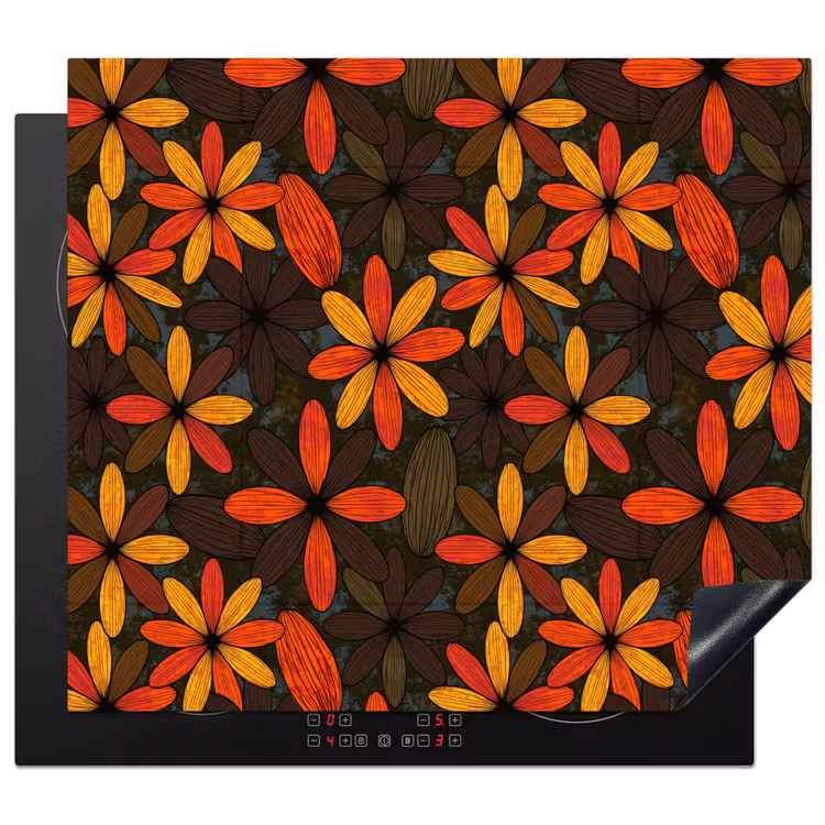 Herdabdeckplatte - Orange – Retro – Blumen – Herbst — 1