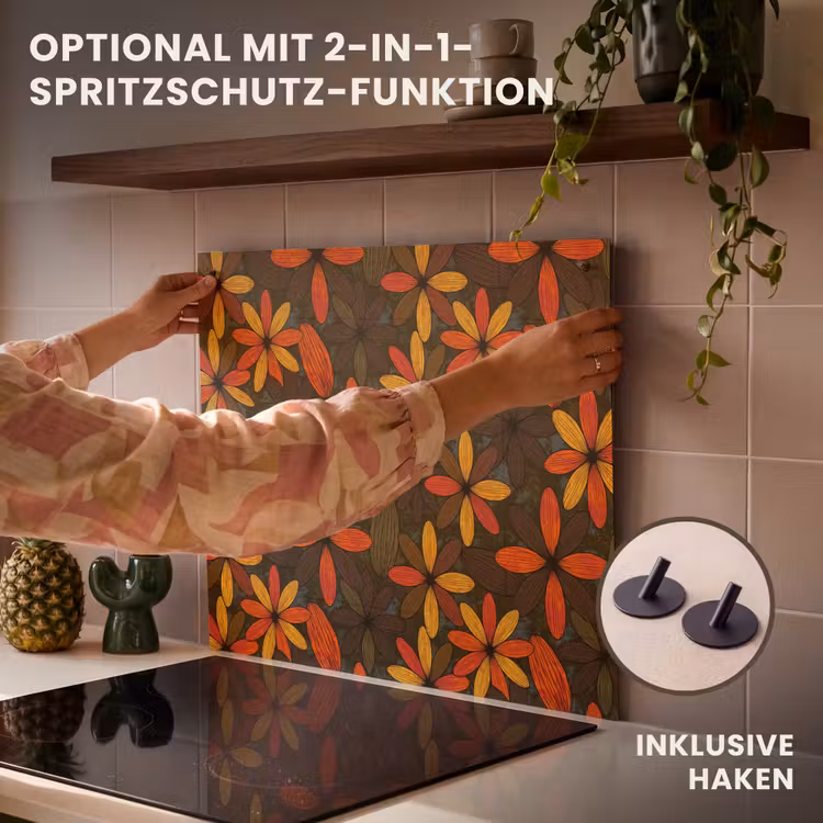 Herdabdeckplatte - Orange – Retro – Blumen – Herbst — 10