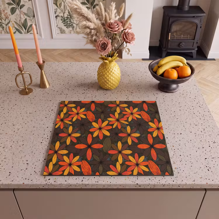 Herdabdeckplatte - Orange – Retro – Blumen – Herbst — 2