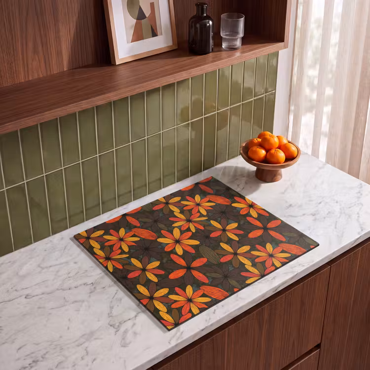 Herdabdeckplatte - Orange – Retro – Blumen – Herbst — 8
