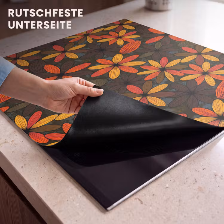 Herdabdeckplatte - Orange – Retro – Blumen – Herbst — 9