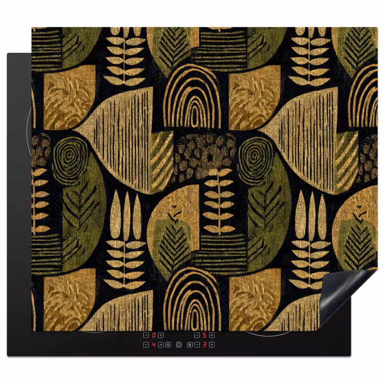 Herdabdeckplatte - Schwarz – Ockergelb – Botanisch – Textur — 1