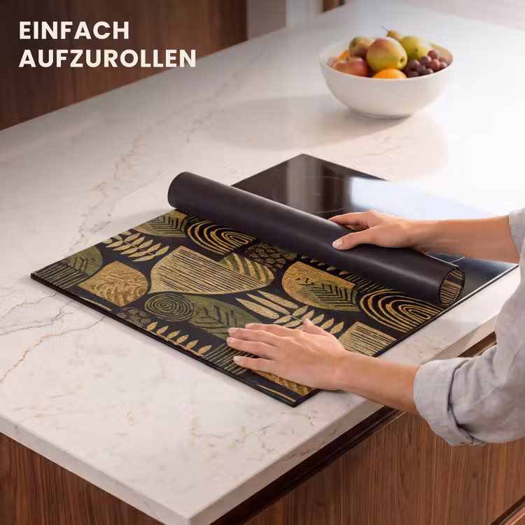 Herdabdeckplatte - Schwarz – Ockergelb – Botanisch – Textur — 7