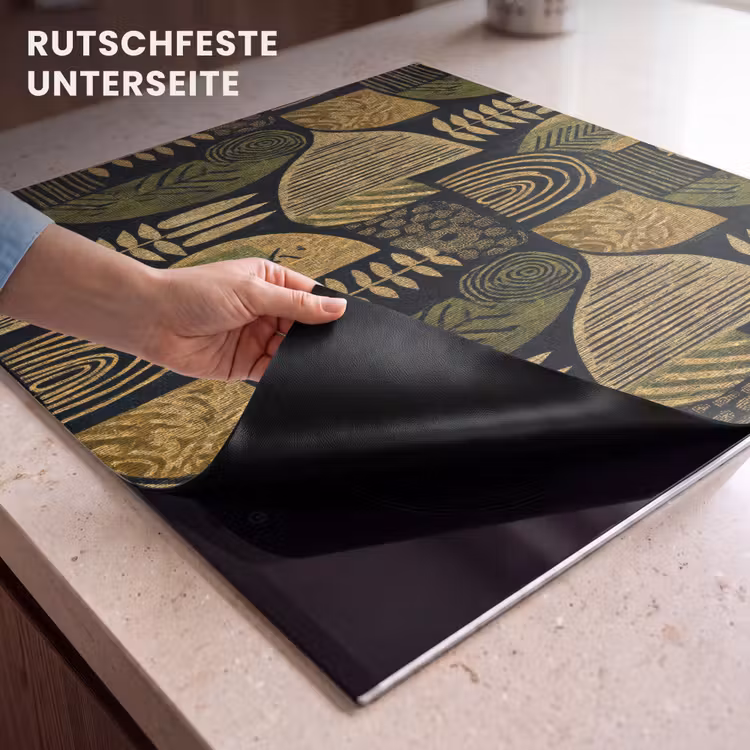 Herdabdeckplatte - Schwarz – Ockergelb – Botanisch – Textur — 9
