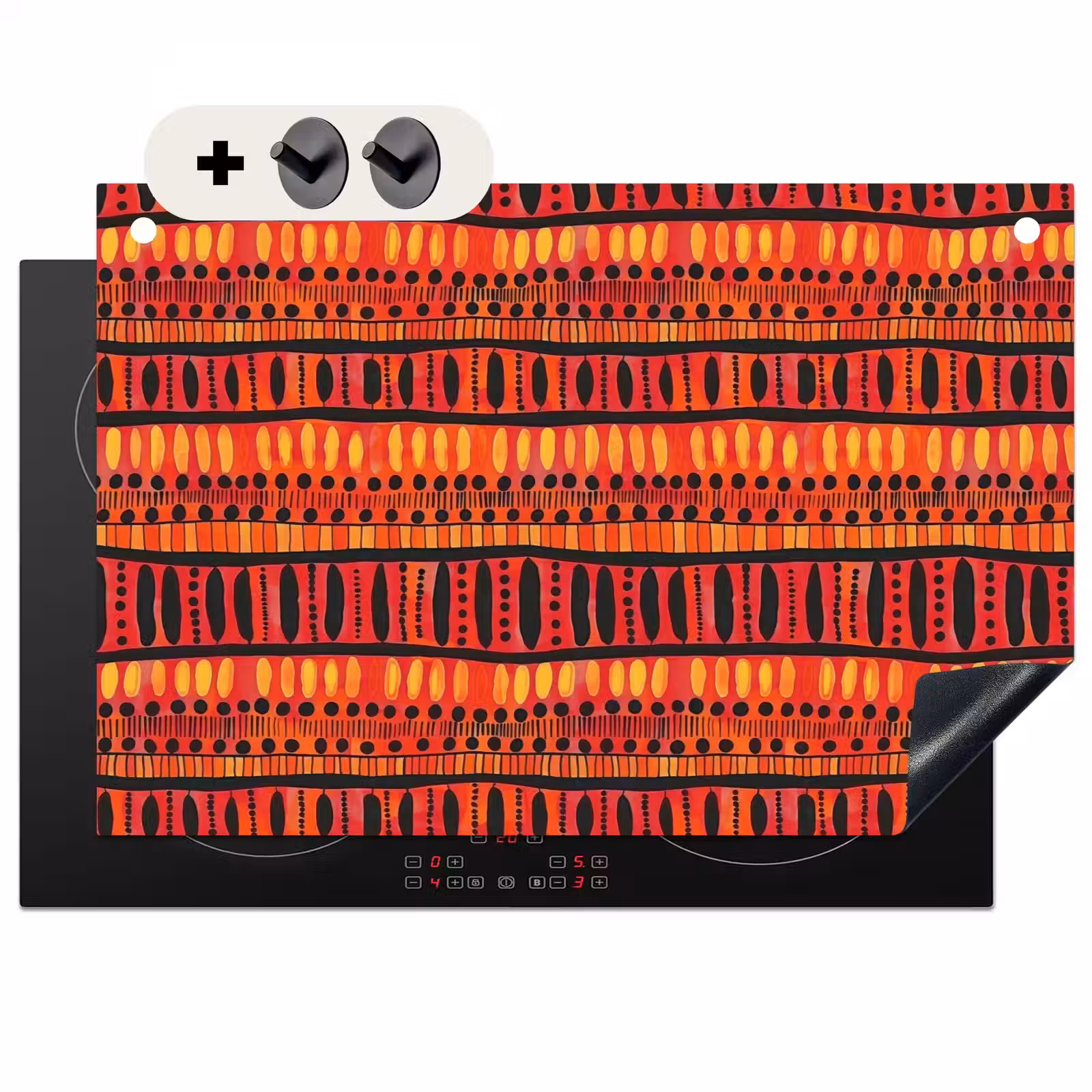 2-in-1 Herdabdeckplatte & Spritzschutz - Rot – Orange – Ethnisch – Ausdrucksstark – Muster — 1
