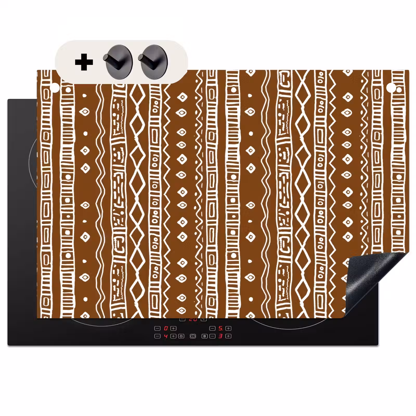 2-in-1 Herdabdeckplatte & Spritzschutz - Schokoladenbraun – Ethno – Tribal – Muster — 1