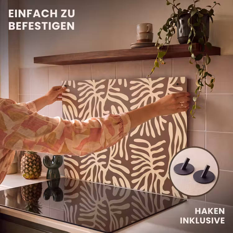 2-in-1 Herdabdeckplatte & Spritzschutz - Braun – Koralle – Ausdrucksstark – Muster — 7