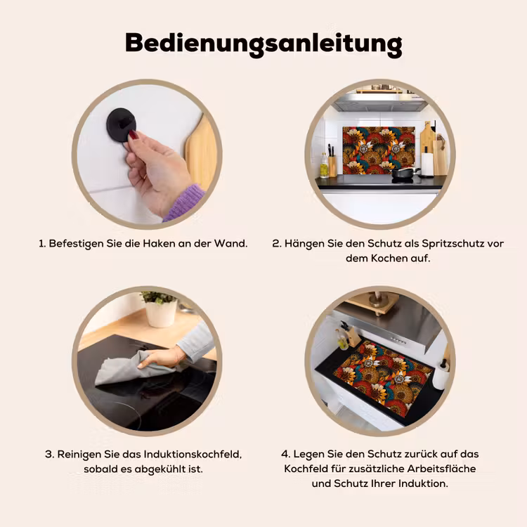 2-in-1 Herdabdeckplatte & Spritzschutz - Farbenfroh – Aborigine – Punktmalerei – Botanisch – Muster — 6