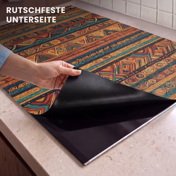 2-in-1 Herdabdeckplatte & Spritzschutz - Farbenfroh – Ethnisch – Folkloristisch – Gemustert — 4