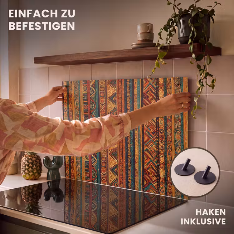 2-in-1 Herdabdeckplatte & Spritzschutz - Farbenfroh – Ethnisch – Folkloristisch – Gemustert — 7