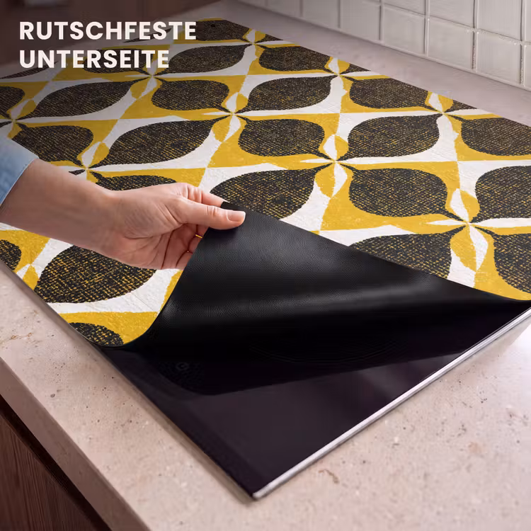 2-in-1 Herdabdeckplatte & Spritzschutz - Gelb – Schwarz – Geometrisch – Retro – Struktur — 4