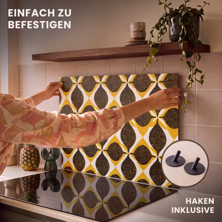 2-in-1 Herdabdeckplatte & Spritzschutz - Gelb – Schwarz – Geometrisch – Retro – Struktur — 7