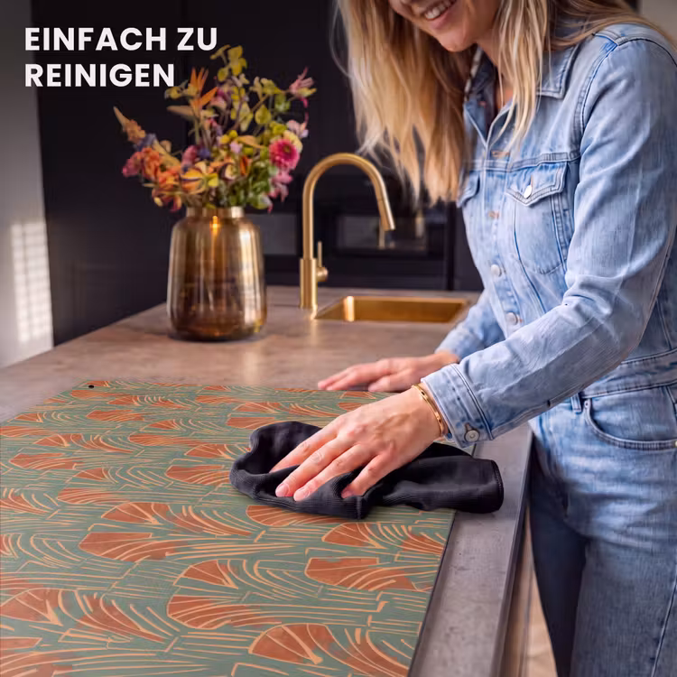 2-in-1 Herdabdeckplatte & Spritzschutz - Grün – Terrakotta – Deko – Fächer — 5