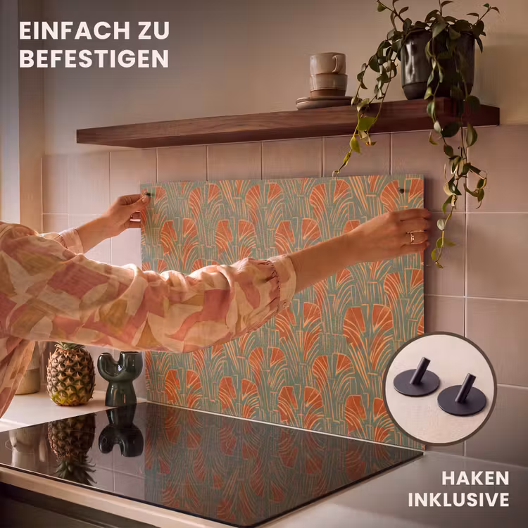 2-in-1 Herdabdeckplatte & Spritzschutz - Grün – Terrakotta – Deko – Fächer — 7
