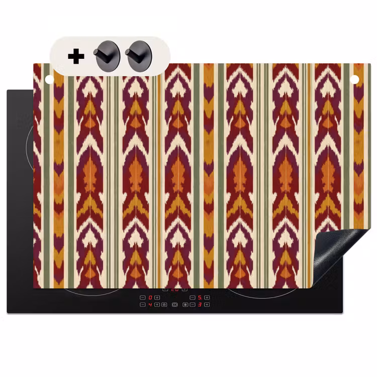 2-in-1 Herdabdeckplatte & Spritzschutz - Ikat – Bordeauxrot – Ethno – Muster — 1