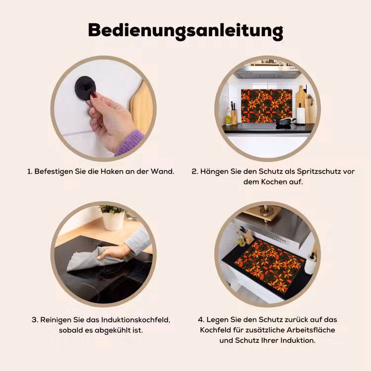2-in-1 Herdabdeckplatte & Spritzschutz - Orange – Retro – Blumen – Herbst — 6