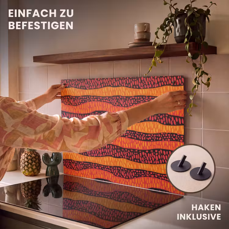 2-in-1 Herdabdeckplatte & Spritzschutz - Orange – Rosa – Ausdrucksstark – Muster — 7