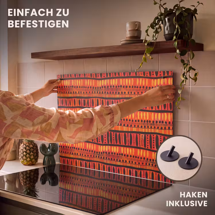 2-in-1 Herdabdeckplatte & Spritzschutz - Rot – Orange – Ethnisch – Ausdrucksstark – Muster — 7