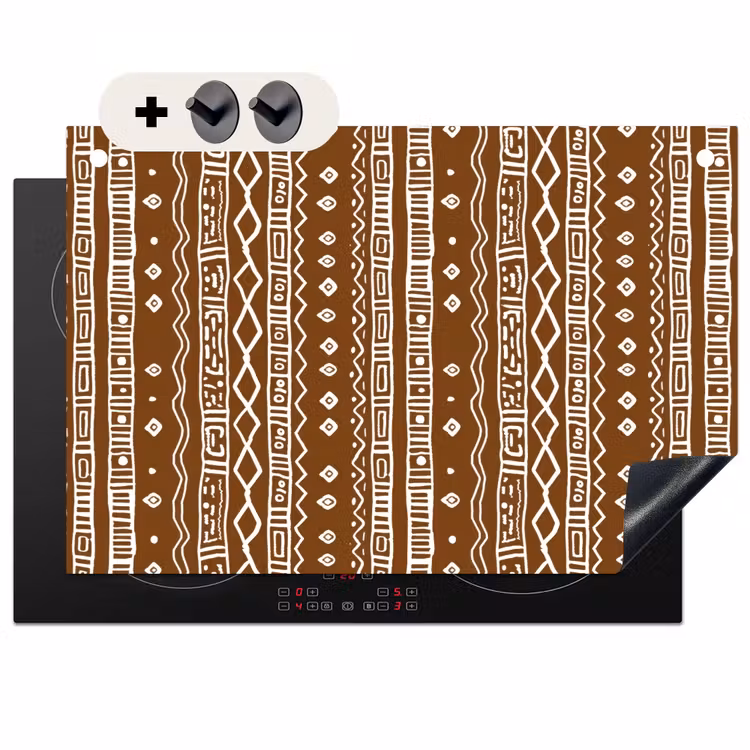 2-in-1 Herdabdeckplatte & Spritzschutz - Schokoladenbraun – Ethno – Tribal – Muster — 1