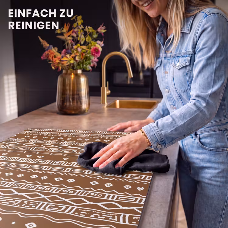 2-in-1 Herdabdeckplatte & Spritzschutz - Schokoladenbraun – Ethno – Tribal – Muster — 5