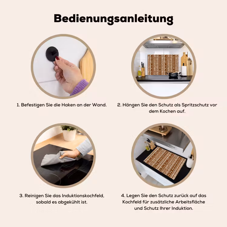 2-in-1 Herdabdeckplatte & Spritzschutz - Schokoladenbraun – Ethno – Tribal – Muster — 6