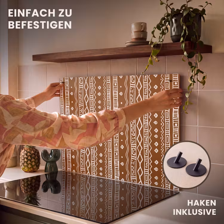 2-in-1 Herdabdeckplatte & Spritzschutz - Schokoladenbraun – Ethno – Tribal – Muster — 7