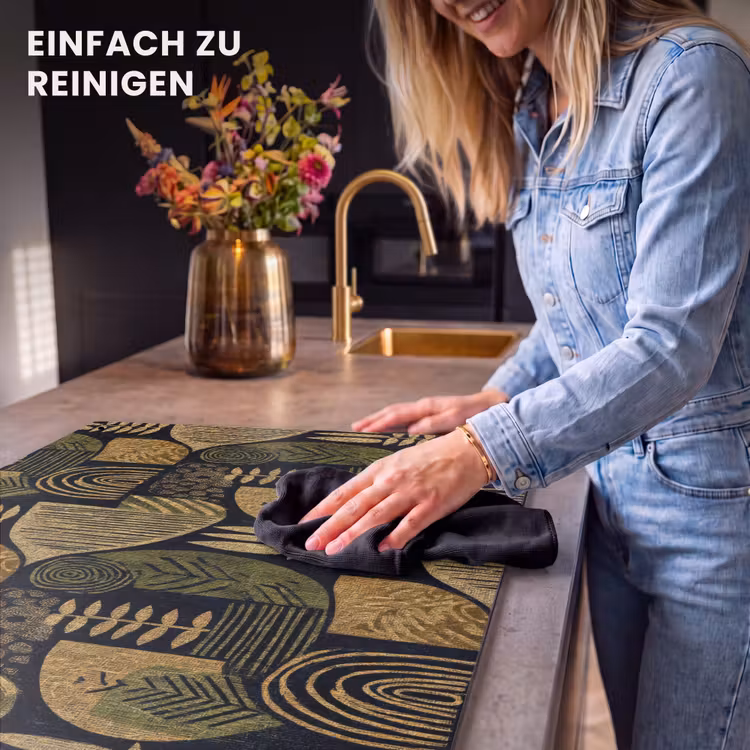 2-in-1 Herdabdeckplatte & Spritzschutz - Schwarz – Ockergelb – Botanisch – Textur — 5