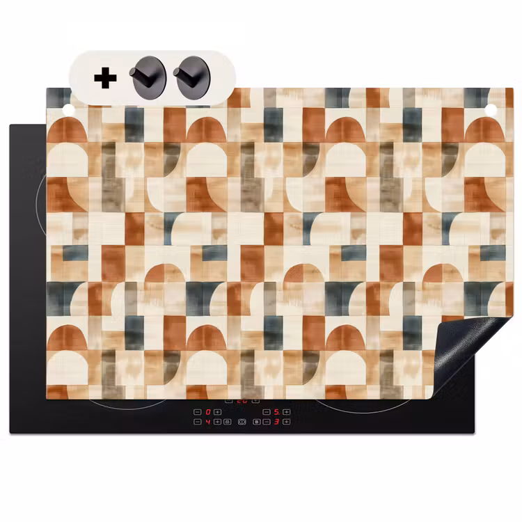 2-in-1 Herdabdeckplatte & Spritzschutz - Terrakotta – Geometrisch – Aquarell – Textur — 1