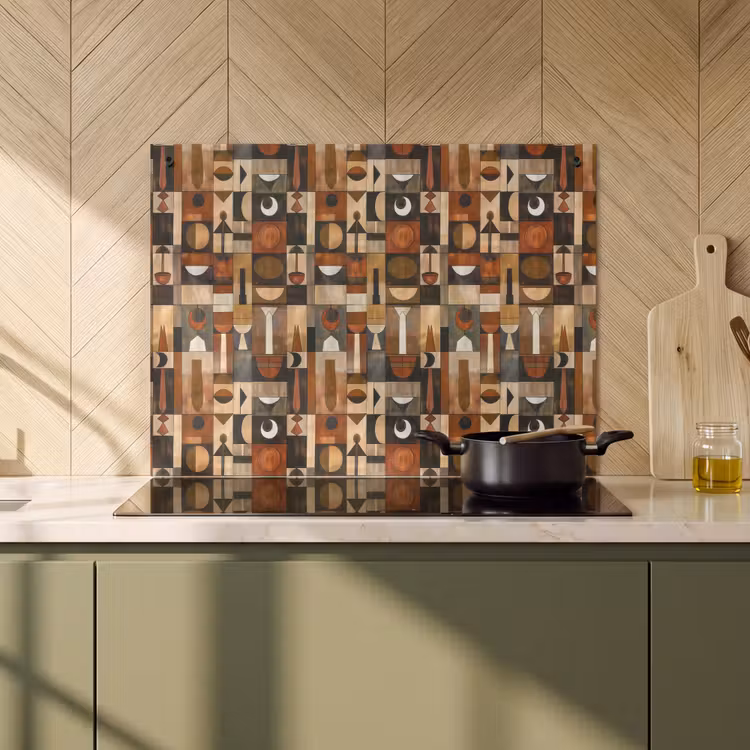 2-in-1 Herdabdeckplatte & Spritzschutz - Terrakotta – Geometrisch – Mid-Century – Muster — 3
