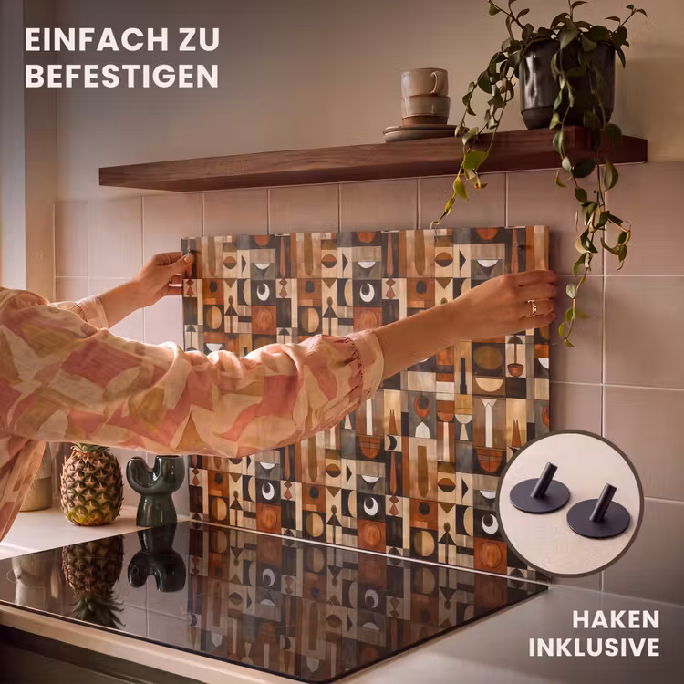 2-in-1 Herdabdeckplatte & Spritzschutz - Terrakotta – Geometrisch – Mid-Century – Muster — 7