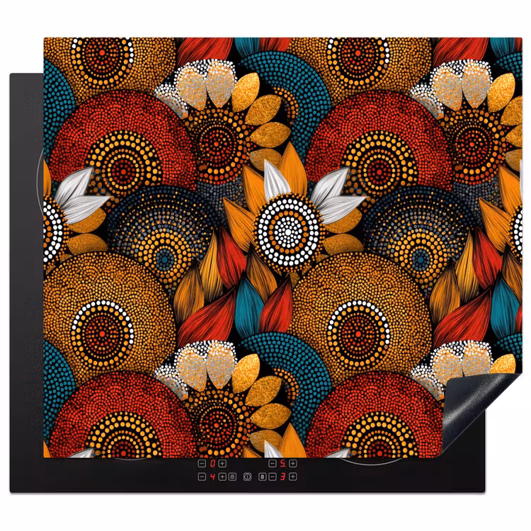 Herdabdeckplatte - Farbenfroh – Aborigine – Punktmalerei – Botanisch – Muster — 1
