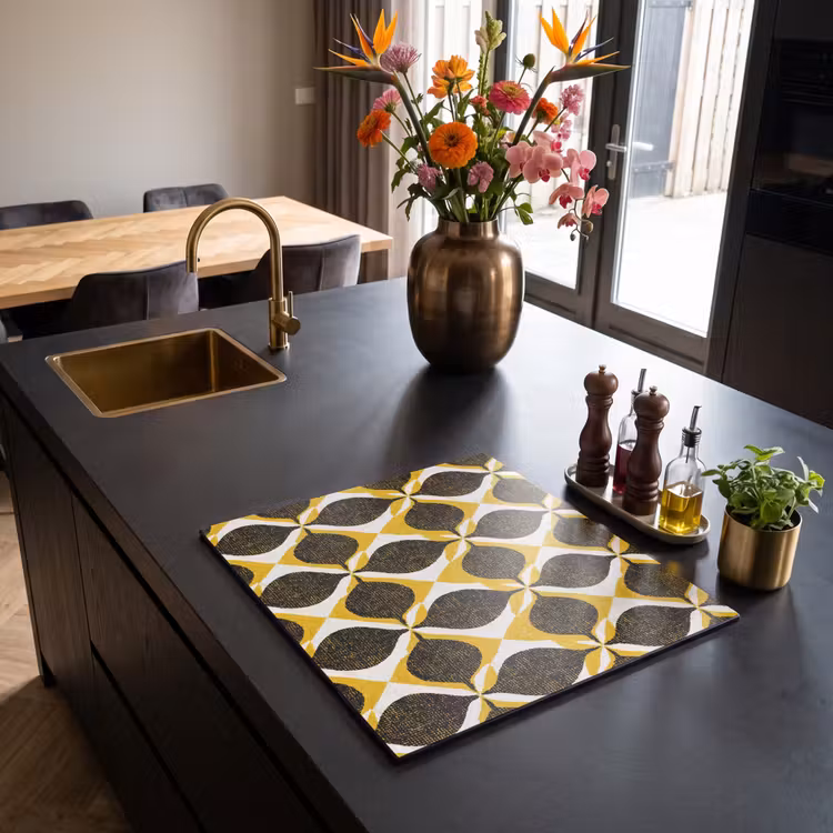 Herdabdeckplatte - Gelb – Schwarz – Geometrisch – Retro – Struktur — 5
