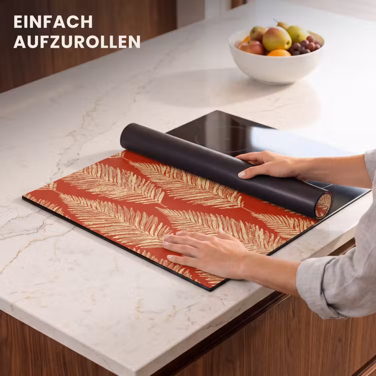 Herdabdeckplatte - Rot – Botanisch – Farn – Muster — 7