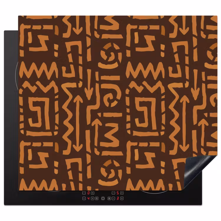 Herdabdeckplatte - Schokoladenbraun – Ethno – Tribal – Symbole — 1