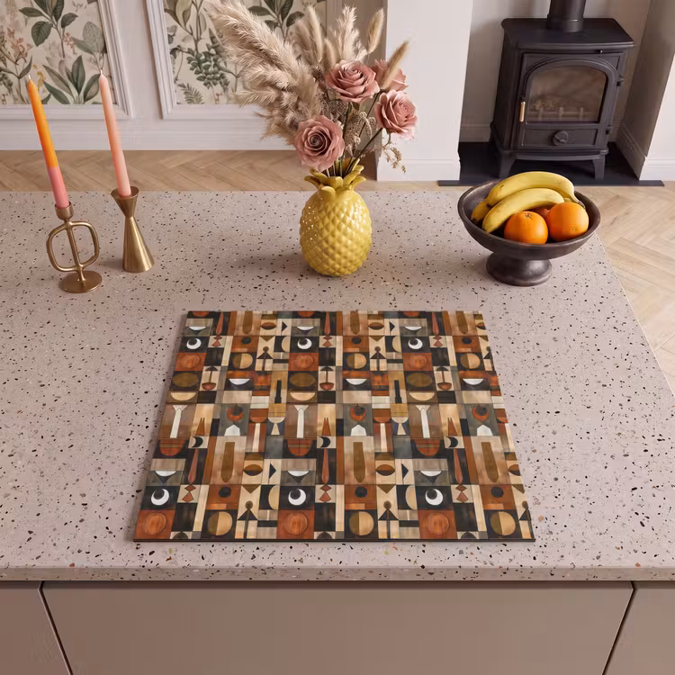 Herdabdeckplatte - Terrakotta – Geometrisch – Mid-Century – Muster — 2