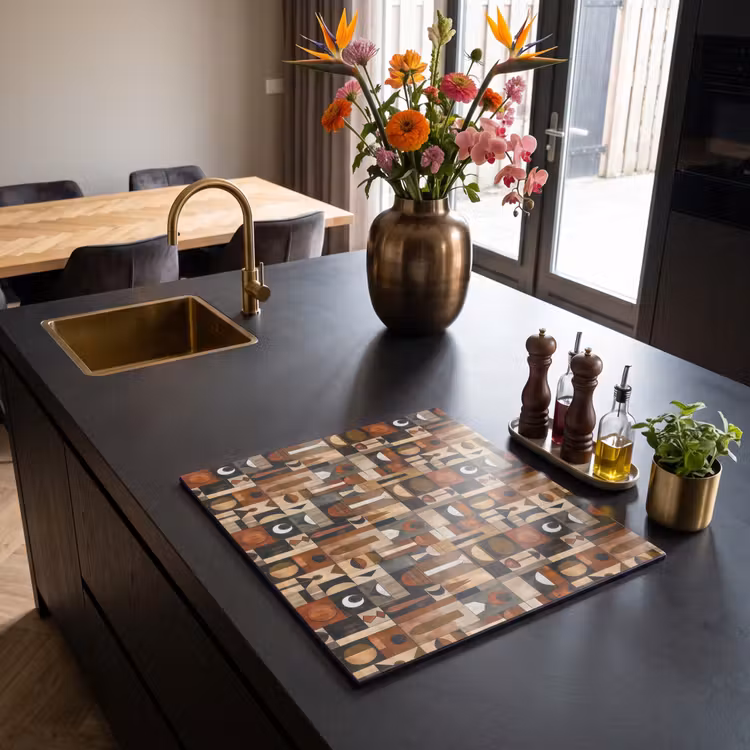 Herdabdeckplatte - Terrakotta – Geometrisch – Mid-Century – Muster — 5