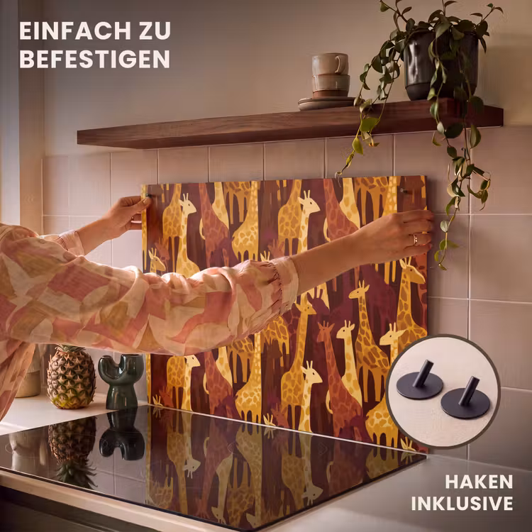 2-in-1 Herdabdeckplatte & Spritzschutz - Braun – Giraffen – Safari – Muster — 7