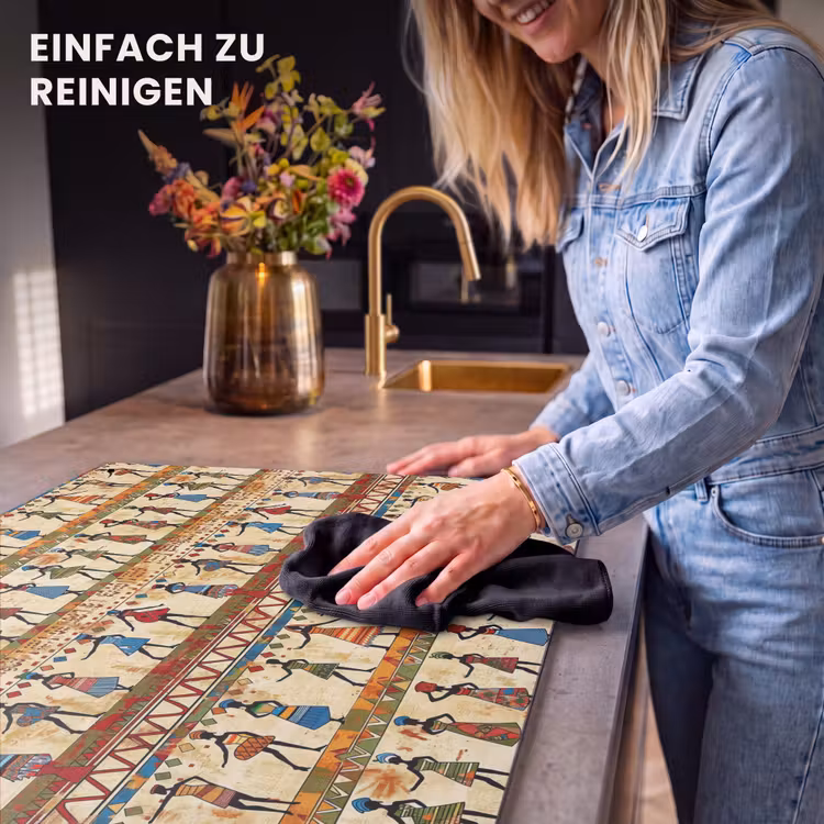 2-in-1 Herdabdeckplatte & Spritzschutz - Farbenfroh – Afrikanisch – Ethnisch – Tanzende Frauen – Muster — 5