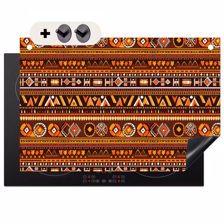 2-in-1 Herdabdeckplatte & Spritzschutz - Orange – Ethnisch – Tribal – Geometrisch – Muster — 1