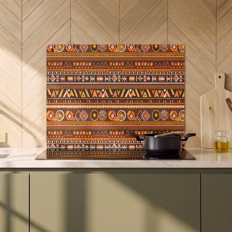 2-in-1 Herdabdeckplatte & Spritzschutz - Orange – Ethnisch – Tribal – Geometrisch – Muster — 3