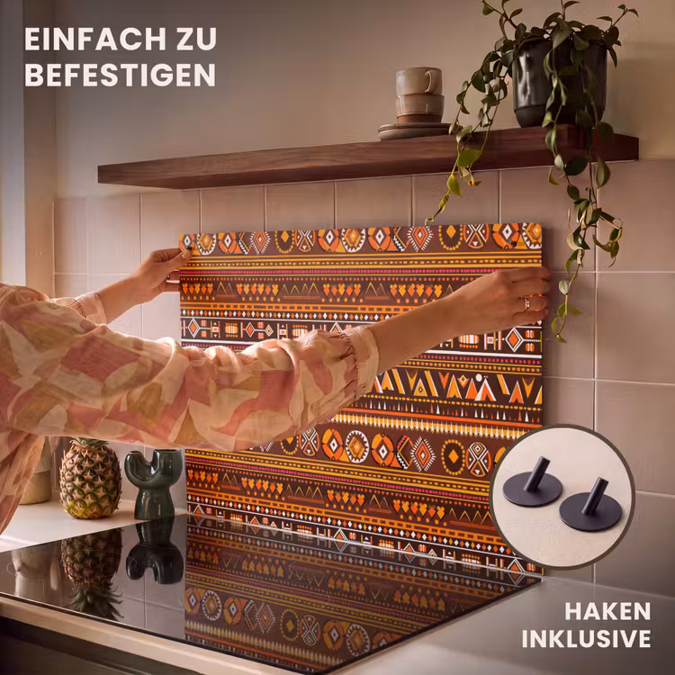 2-in-1 Herdabdeckplatte & Spritzschutz - Orange – Ethnisch – Tribal – Geometrisch – Muster — 7
